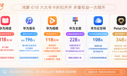 鸿蒙618钜惠：年卡最低3.9折，最高省1163元，抽奖赢旗舰手机